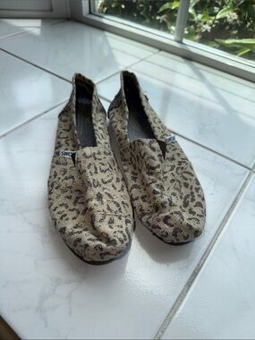 Toms Beige and Black Leopard-Print Canvas Slip-Ons